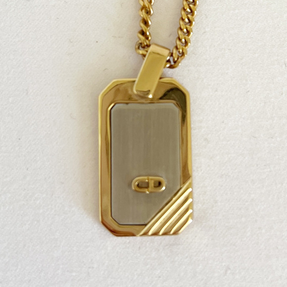 DIOR Vintage Two-Tone Dog Tag Pendant Necklace - Picture 1 of 12
